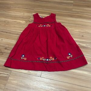 Vintage Embroidered Red Kids Dress Floral Size 6